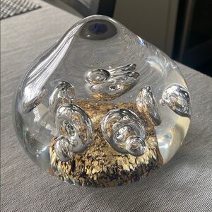 Elegant Glass Paperweight with Gold Accents